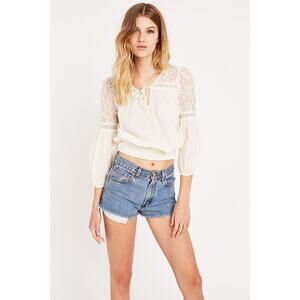 Denim & Supply Peasant Blouse Sheer Lace Tassel
Tie Blouse Sz M Smocked Boho